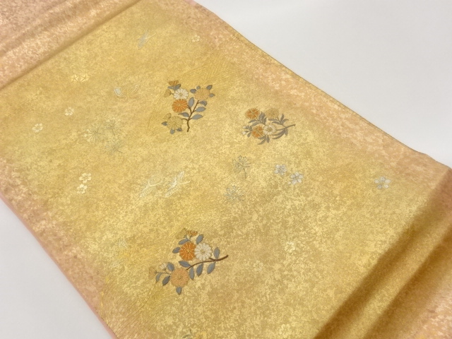 JAPANESE NAGOYA OBI / EMBROIDERY / FLOWER